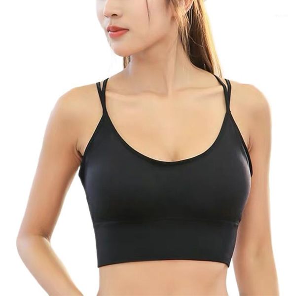 

yoga outfit women seamless sport underwear thin cross shoulder strap solid color fitness bra camisoles