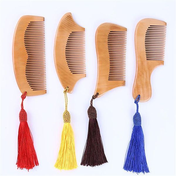 

natural peach wood comb close teeth anti-static head massage hair care wooden tools accessories1, Silver