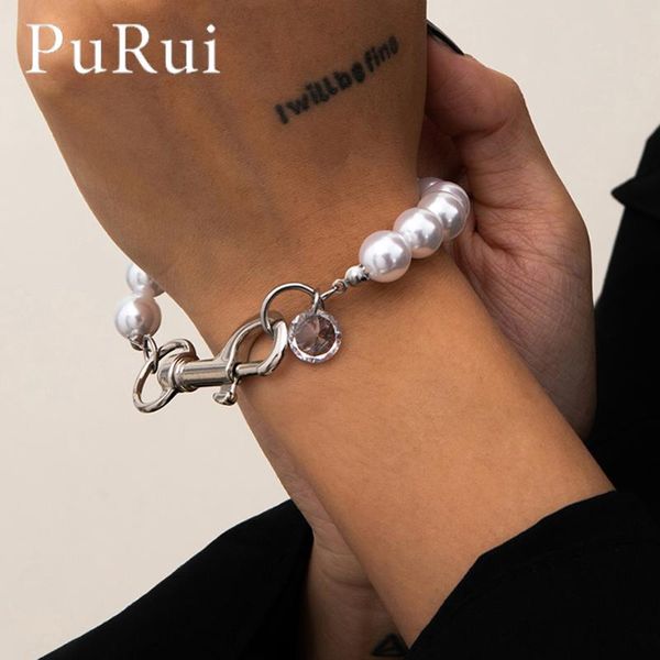 

purui simple hip hop stainless steel chain bracelet 2021 fashion limitation pearl beaded bracelets charm couple jewelry gift link,, Black