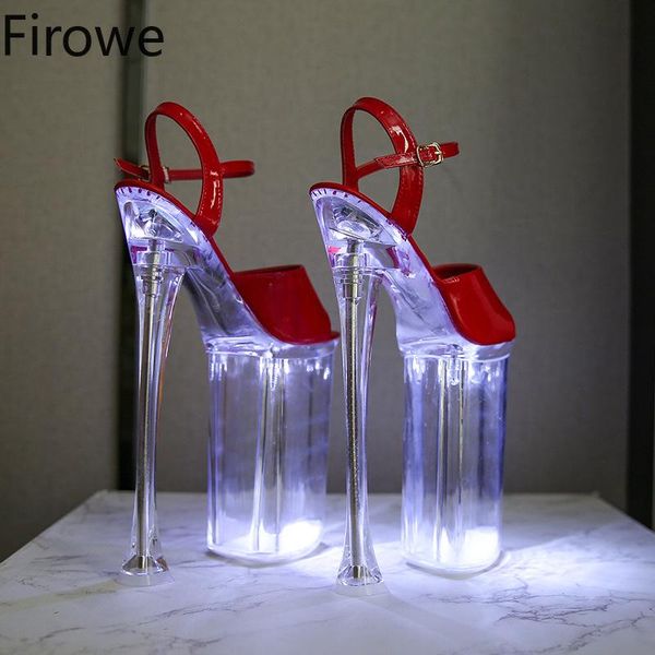 

dress shoes firowe women pu clear transparent high heel platform nightclub heels car model luminous catwalk pole dance 26cm, Black
