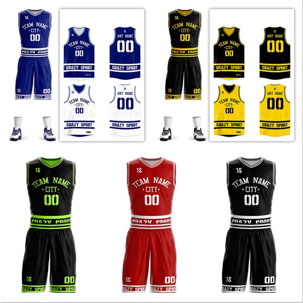 

custom diy basketball jerseys set uniforms kits mens child reversible basketball shirts shorts clothes double-side sportswear, Black