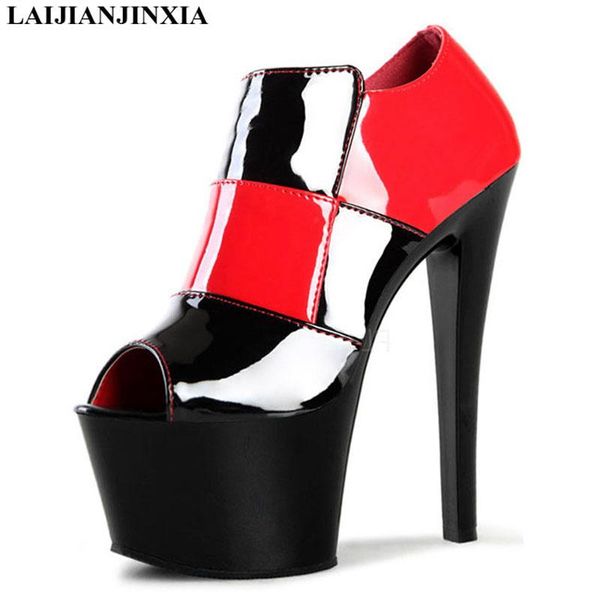 

dress shoes laijianjinxia 17cm high heels peep toe women pumps black and white platform summer styles women's