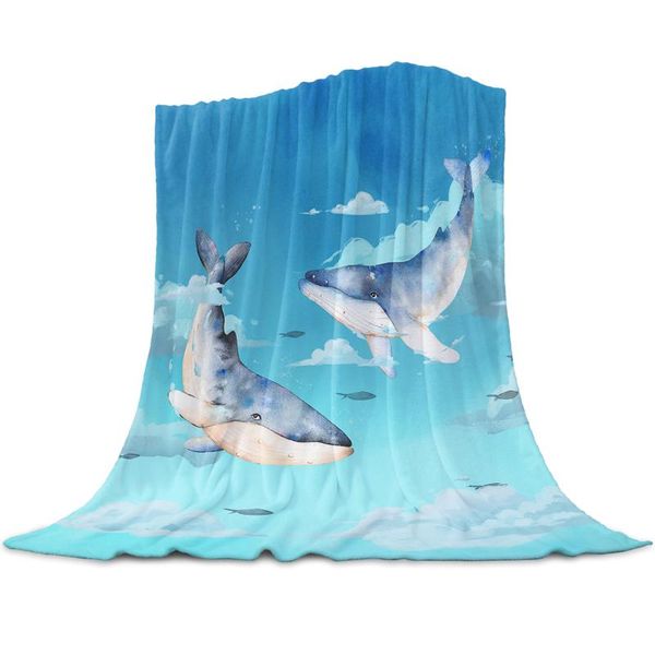 

blankets whale white cloud blue sky watercolor throw blanket for sofa christmas decoration bedspread portable microfiber flannel