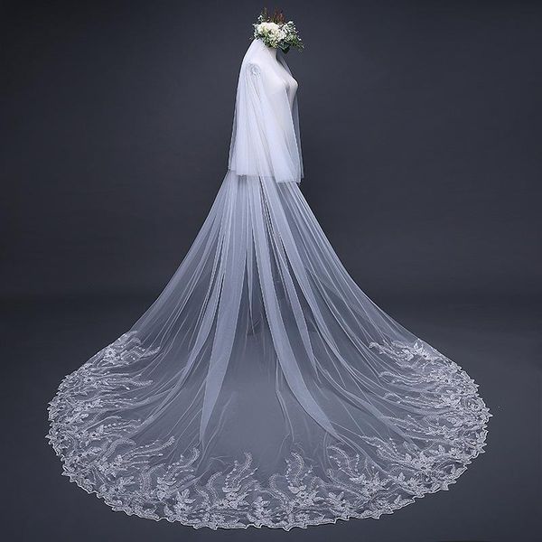 

bridal veils exquisite sequined lace veil 3m fashion train wedding accessories, Black