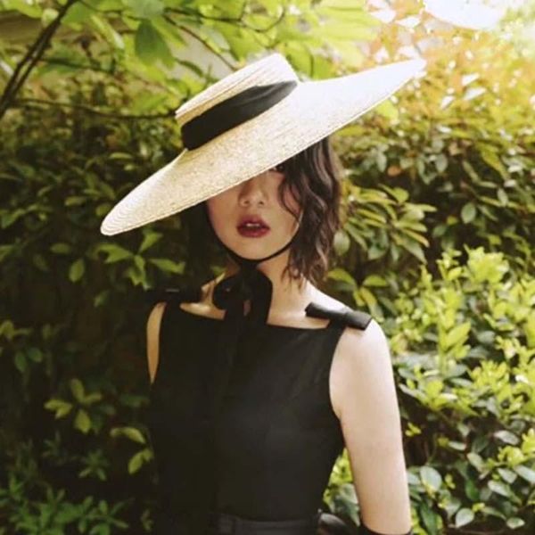 

wide brim hats 2021 summer straw sun for women long ribbon ladies beach outdoor swimming visor caps chapeau femme, Blue;gray