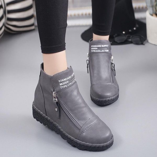 

boots women plus size retro leather ankle zipper women's casual round toe low-heele non-slip roman short botas mujer 35-40, Black