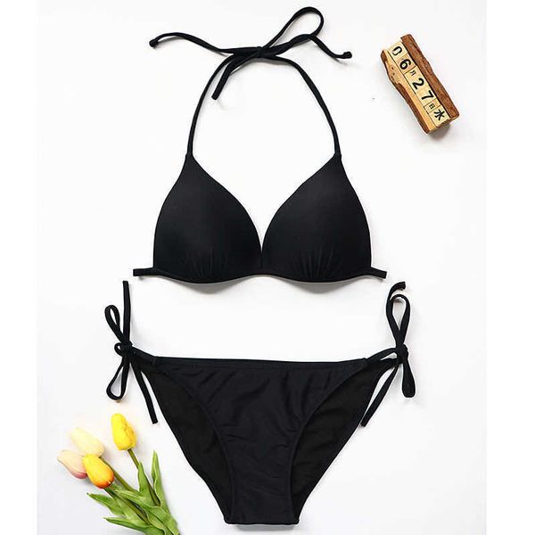 

yuxuan garment factory's split swimsuit women's triangle solid color lace up, White;black
