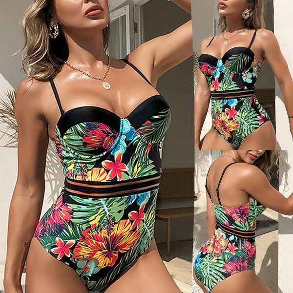 

one piece swimsuit women swimwear cut out bathing suit summer push up monokini floral swim beach wear women's, White;black
