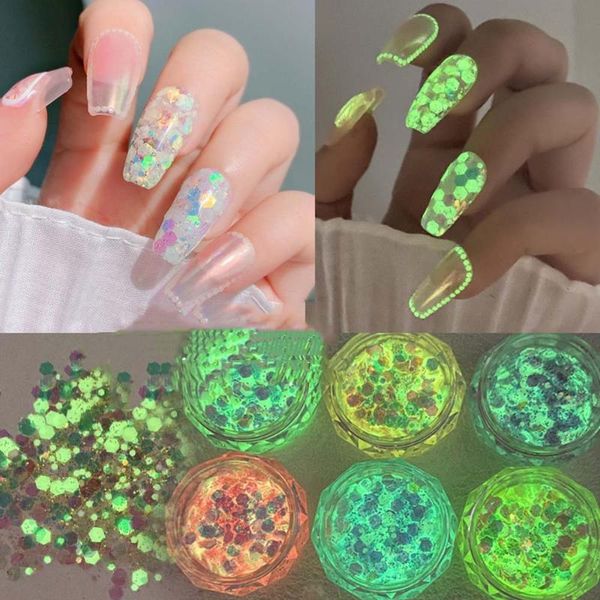 

nail art decorations holographic 3d glitter luminous sequins ultra-thin flakes glow in dark manicure accessories, Silver;gold