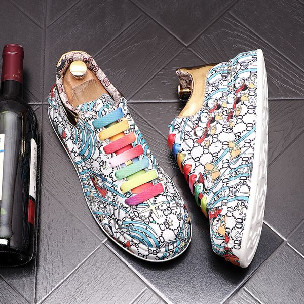

luxury designer print men shoes air cushion canvas sneakers hip hop leather platform casual flats zapatillas hombre, Black