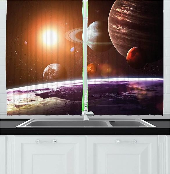 

curtain & drapes orange purple modern kitchen curtains solar system planets outer space objects sun dark matter background print for