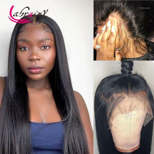 

13x6 lace frontal human hair wig 1b straight glueless preplucked 613 hd transparent front natural color baby hair1, Black;brown