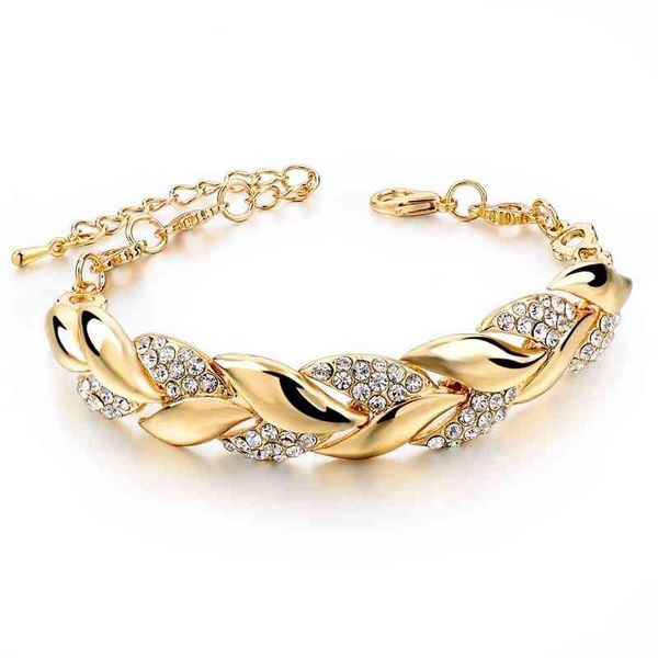 

jewelry gold leaf bracelet fashion exquisite diamond inlaid bracelet, Golden;silver