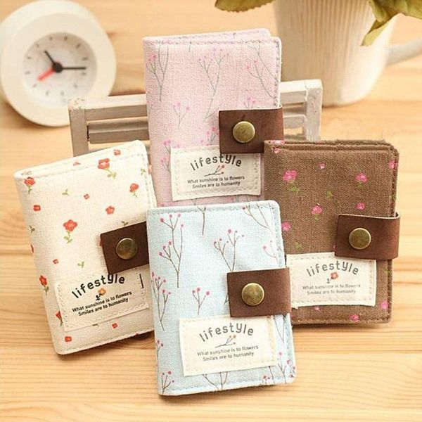 

card holders cute women business holder case book canvas bank clip wallet cardholder print floral id bag 20 bits, Brown;gray
