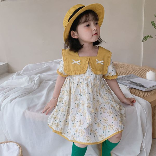

summer short sleeve floral backless es baby girl princess clothing kids casual girls dress, Blue