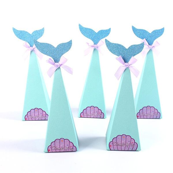 

gift wrap 10/20/50/100pcs 6x6x17.5cm silk bow fishtail candy box / blue peacock with diamonds wedding party birthday baby shower decor
