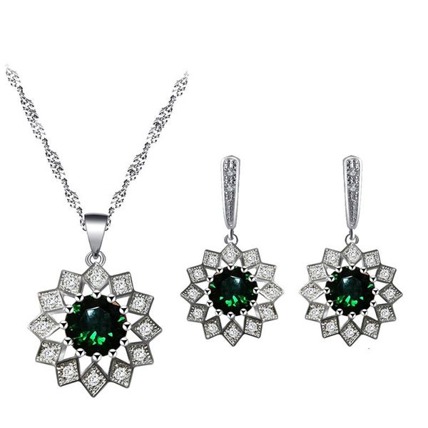 

earrings & necklace elegant silver plated green zircon pendant jewelry romantic valentine's day gift js836