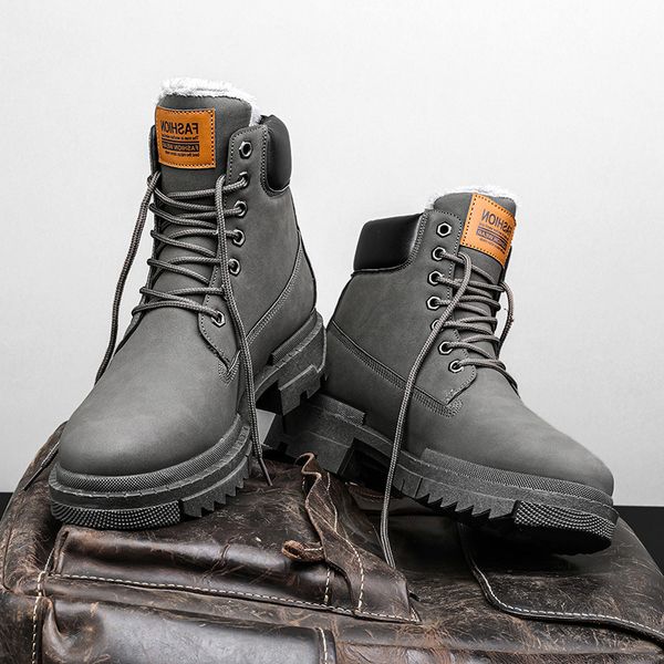 

shoes martin boots men's british style high winter plush school leather warm cotton, Black