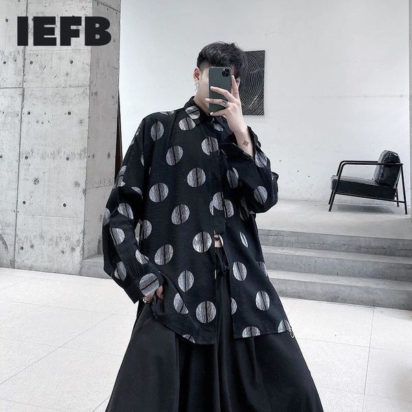 

iefb spring summer dot print long sleeve men's black shirts personality niche lace up lapel black oversized 9y6657 210524, White;black