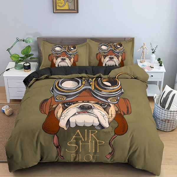 

bedding sets cartoon pirate dog cute pet printed comforter cover microfiber duvet set with pillowcase bedclothes 2/3pcs