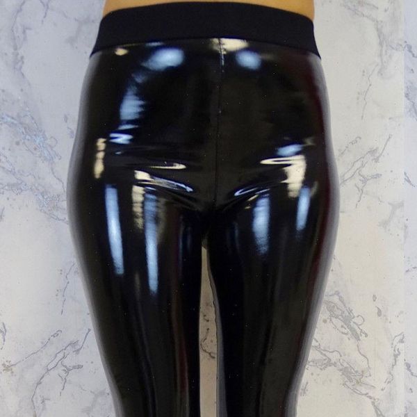 

sale womens capri women vinyl pvc wet look high waist pants female shiny disco elasticated skinny pencil outfits, Black;white