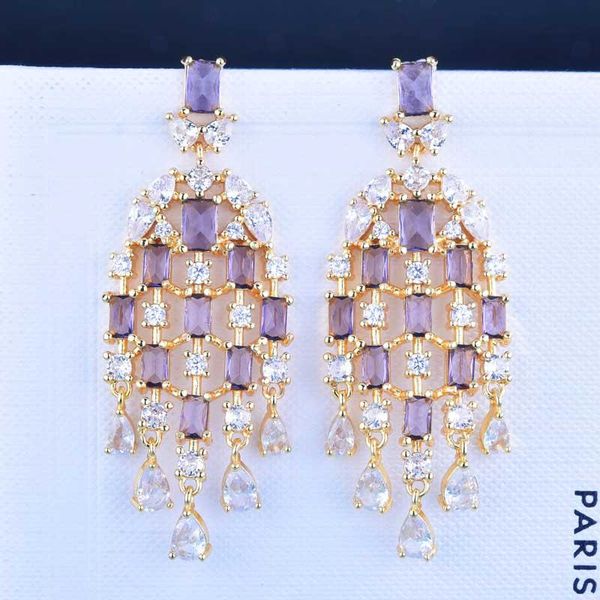 

Dangle & Chandelier Delicate Luxury Long Tassel Drop Earrings Inlay Shine Zircon Korean Style Exaggeration Jewelry For Women Wedding Eng, Silver