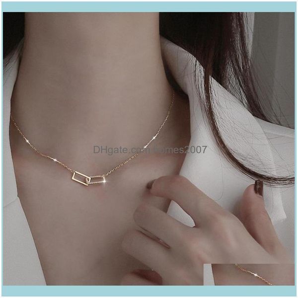 

necklaces & pendants jewelrywomen shining metal necklace double square minimalist cubic zirconia pendant chain jewelry chains drop delivery, Silver