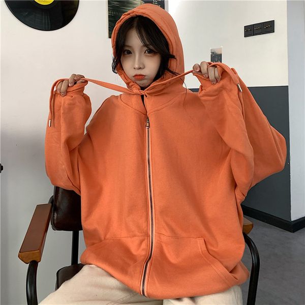 

2021 new autumn and winter korean color bulk casual fashion zipper thin solid coat women's knitting multi-function hoodie o30v, Black