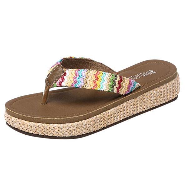 

ladies slipper flat with shoes causal women's summer slip-on thick bottom flip flops open toe beach breathable slippers, Black