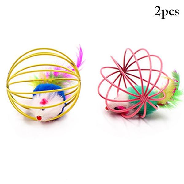 

2pcs/set cat toys fake fur mouse in cage interactive toy kitten pet supplies favors random color