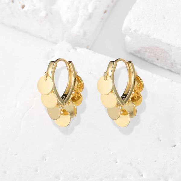 

hoop & huggie 925 sterling silver round sequin exaggerated personality earrings gift for women's trend 2021 accessories jewelry, Golden;silver