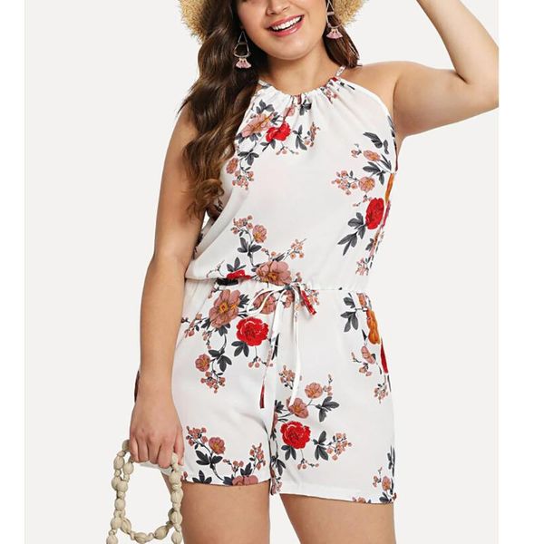 

women's jumpsuits & rompers summer sling short o-neck fashion printeddies beach casual backless slim plus size*, Black;white