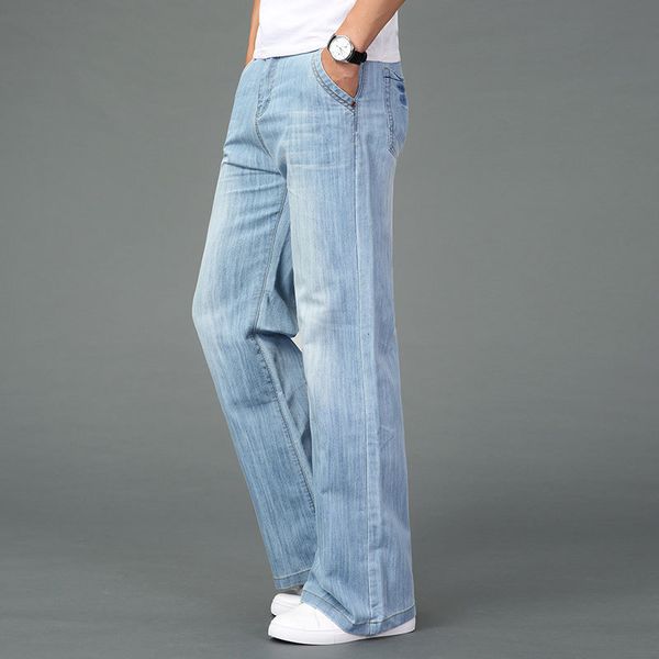 

pantmen's japanese and korean jeans flared pants loose fashion blue, Black