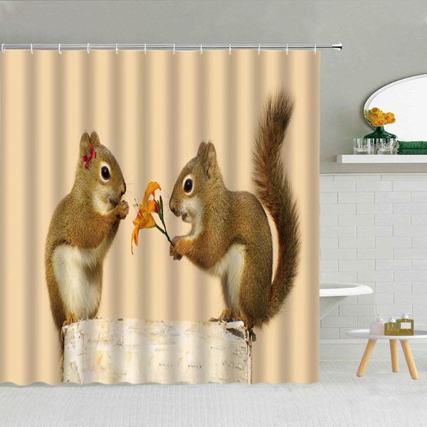 

shower curtains cute squirrel waterproof curtain forest animal green leaves lily flower spring scenery kids bathroom decor hooks