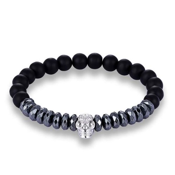 

beaded, strands 8mm wolf elastic gold silver copper cz zircon cubic zirconia beads bohemian yoga bracelet agate onyx stone y5fgh4, Black