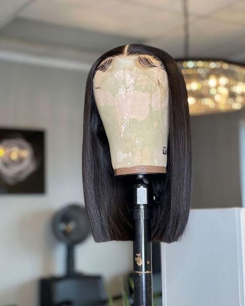 

lace wigs short bob 13x4 front wig straight frontal human hair brazilian remy preplucked 4x4 closure 180%density for black women, Black;brown