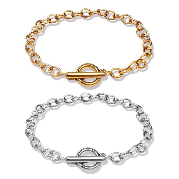 

pcs chain bracelets alloy metal plated link with ot toggle clasps for men women charm minimalist jewelry bangle, Golden;silver