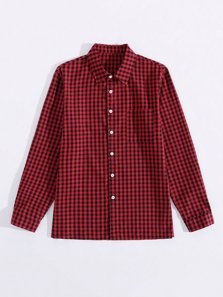 

men gingham patched pocket shirt r6an#, White;black