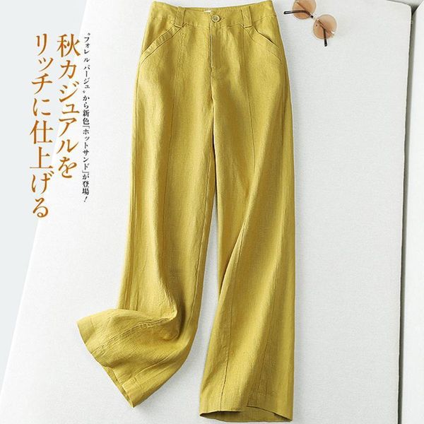 

women's pants & capris cotton and linen wide leg trousers women full length pockets, Black;white