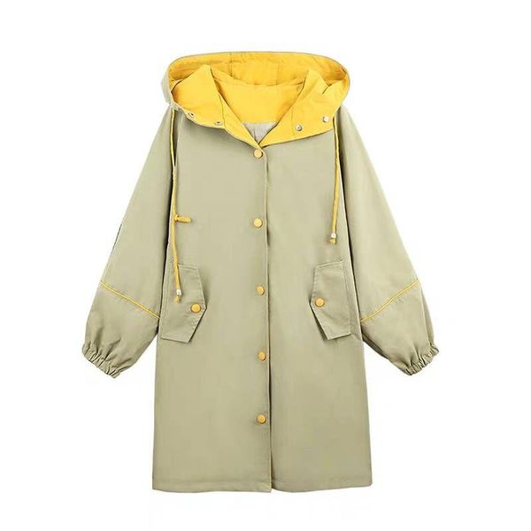 

women's trench coats spring autumn women hooded loose windbreaker jacket casual long single-breasted, Tan;black