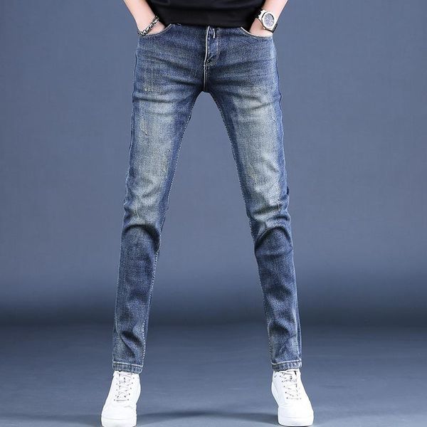 

men's jeans fashion casual straight fit streetwear clothing classic trousers, Blue
