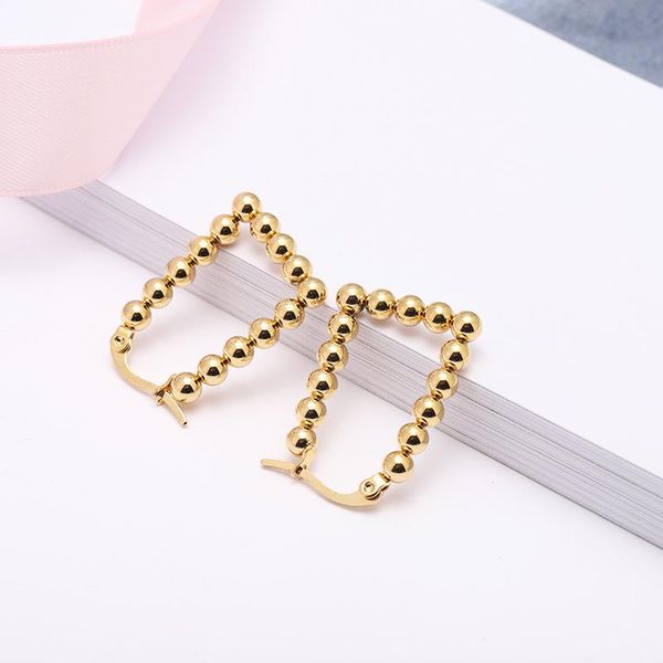 

hoop & huggie gold-color ip plating 316 stainless steel round 4mm beads ball earrings no fade allergy classical brief style, Golden;silver