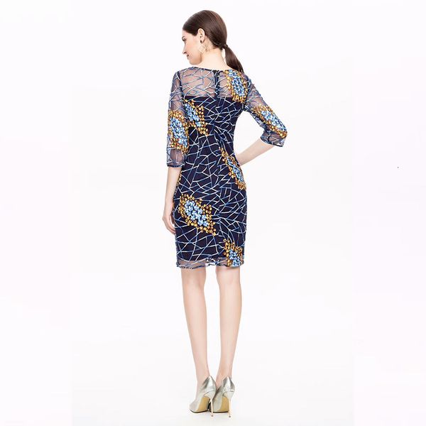 

capris autumn fashion party cocktail lady es tulle mesh patchwork three quarter sleeve slim fitted vestido festa, Black;gray