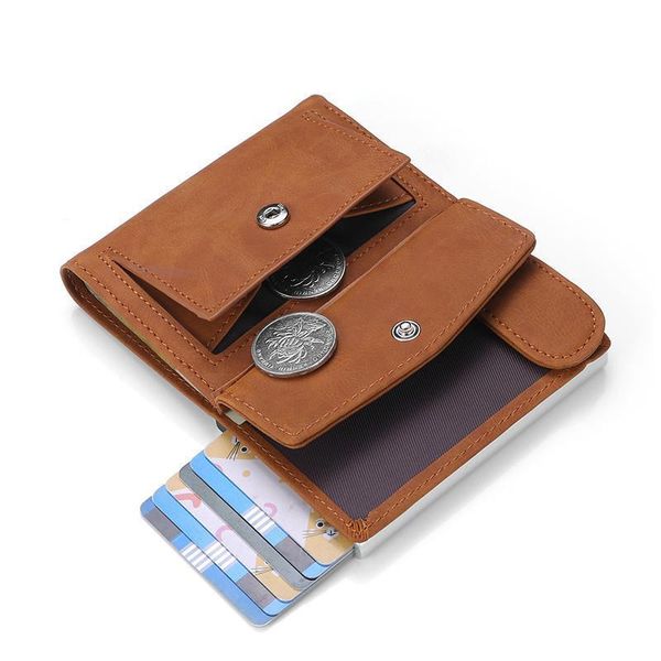 

rfid genuine leather men wallets card holder slim thin smart magic wallet small short coin purse male brown vallet, Red;black