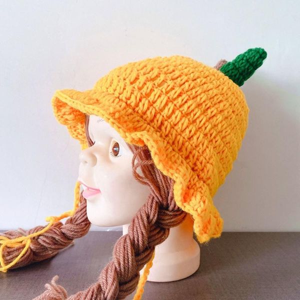 

autumn winter knitted baby wig hat born wigs brades ear protection ruffle cap caps & hats, Yellow