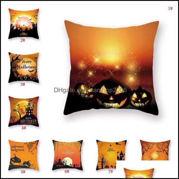 Roupa de cama Materiais Têxteis Home Jardim Orange Halloween Decoração 18x18inch Abóbora Black Cat Jogar Cushion ER Poliéster Festa de Caso