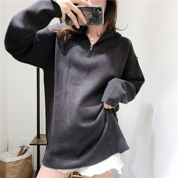 

hoodie with hat loose benmingnian cute knitted sweater women's fashion, White