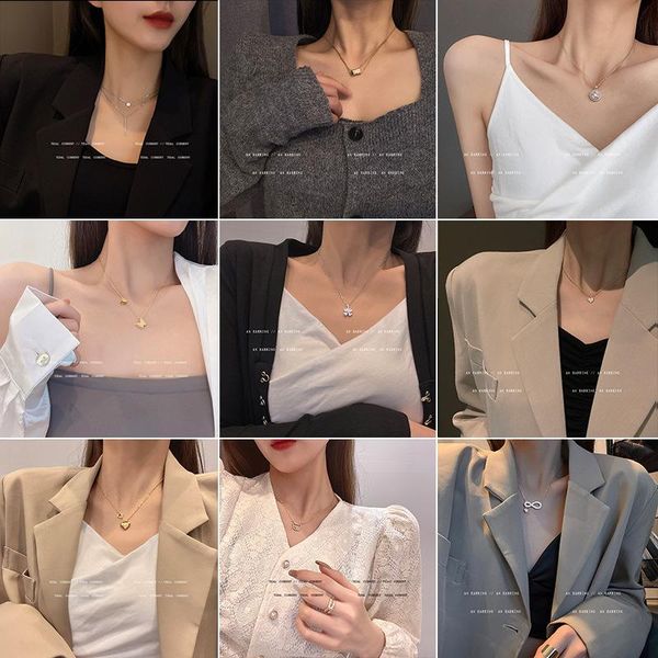 

chokers titanium steel pearl necklaces female light luxury niche design clavicle chains choker simple butterfly collar pendant jewelry, Golden;silver