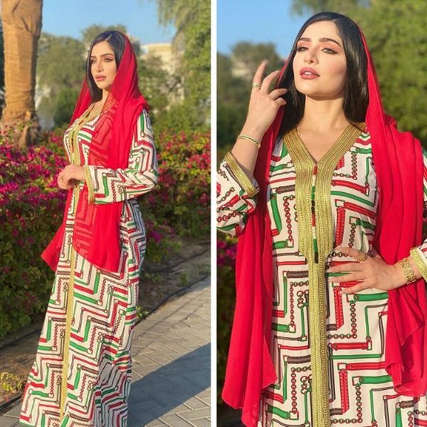 

casual dresses lugentolo muslim fashion maxi dress women abaya loose chain print long sleeve v-neck, Black;gray
