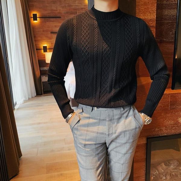 

men's sweaters autumn winter turtleneck solid twist sweater men clothing 2022 all match slim fit casual knit pullovers pull homm, White;black